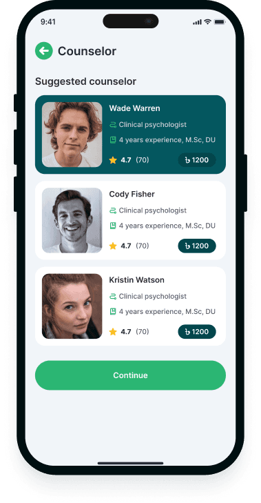 Mental wellbeing app phone interface